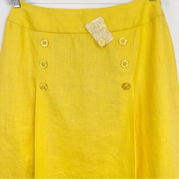 J.G. Hook Sunny Yellow 100% Linen Sailor Button Lined A Line Skirt - Picture 4 of 16